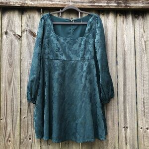 Sachin + Babi Gretchen Jacquard Long Sleeved Mini Dress Size 1X Teal Babydoll
